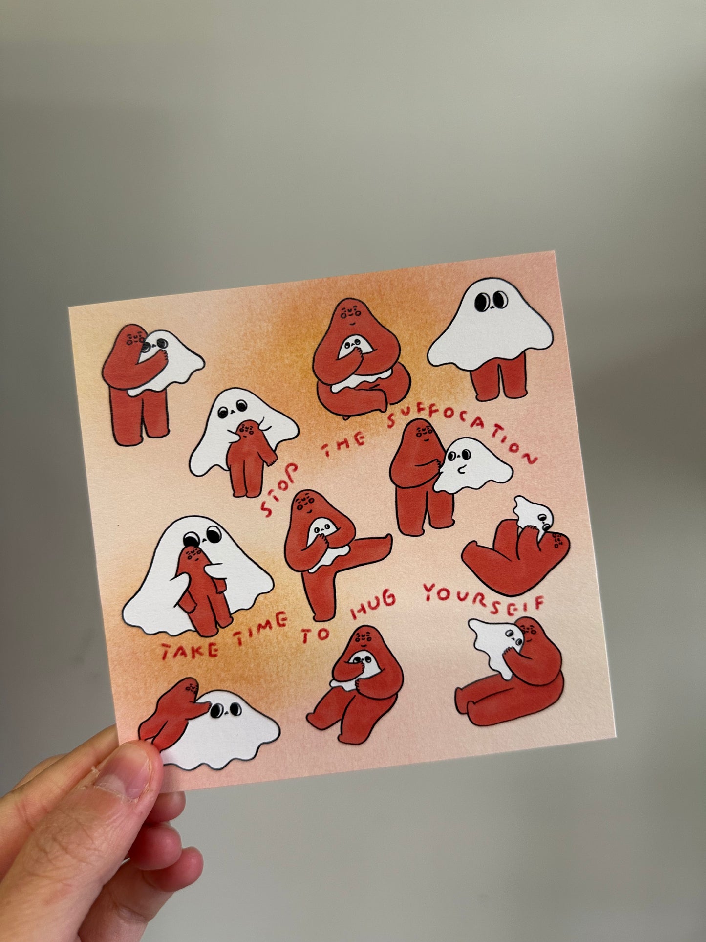 postcard / Stop the suffocation, take time to hug yourself