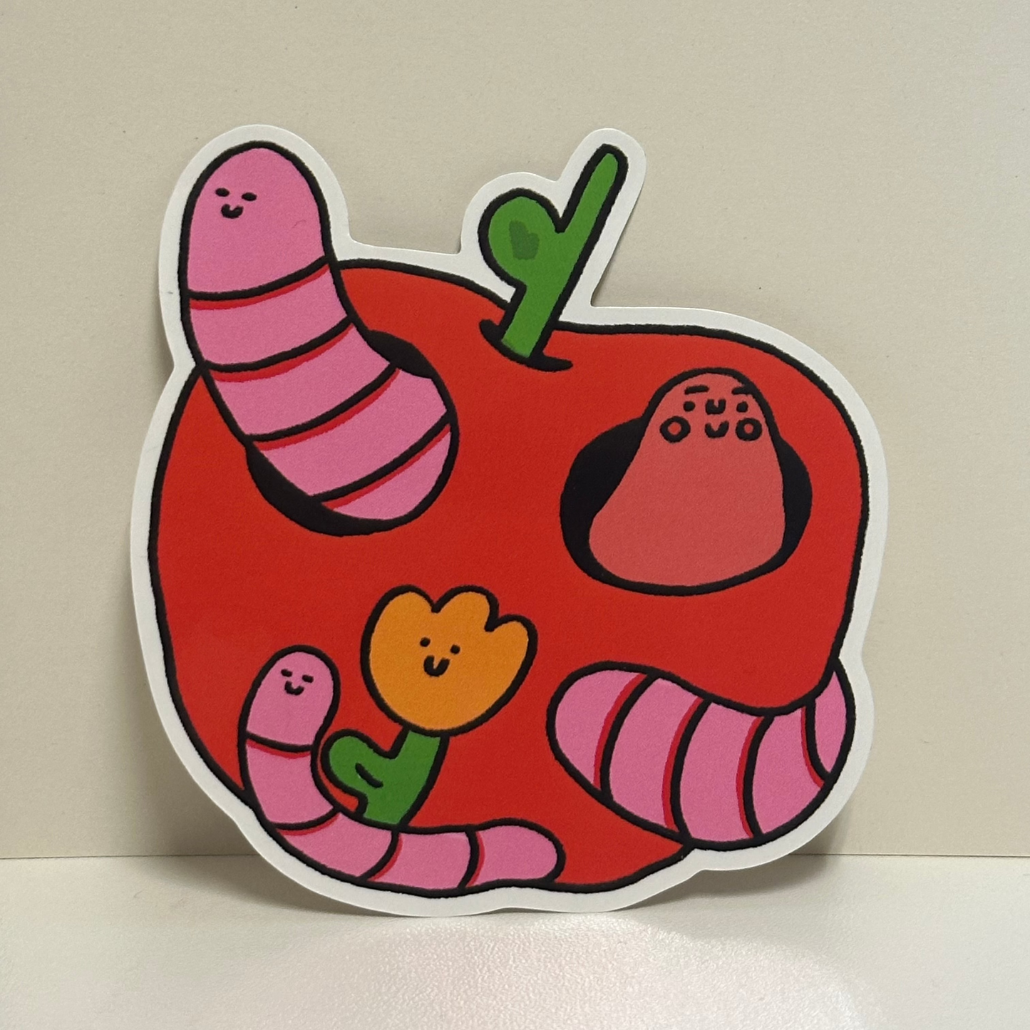 Sticker/ Cute worm apple house